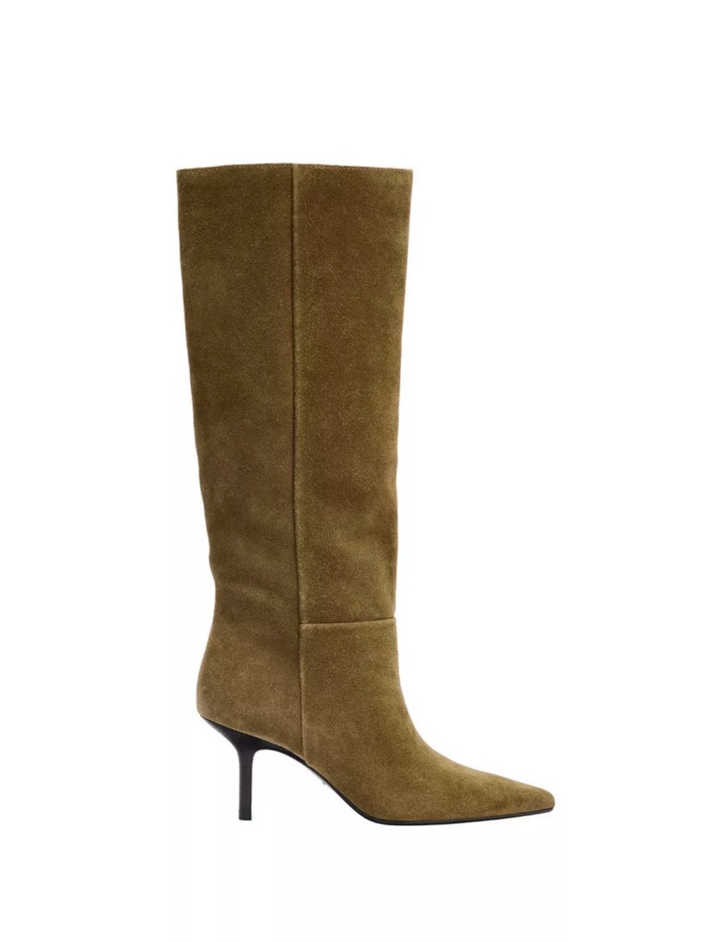 Zara Olive Green Split Leather Suede Knee-High Pointed-Toe Heel Boots 9